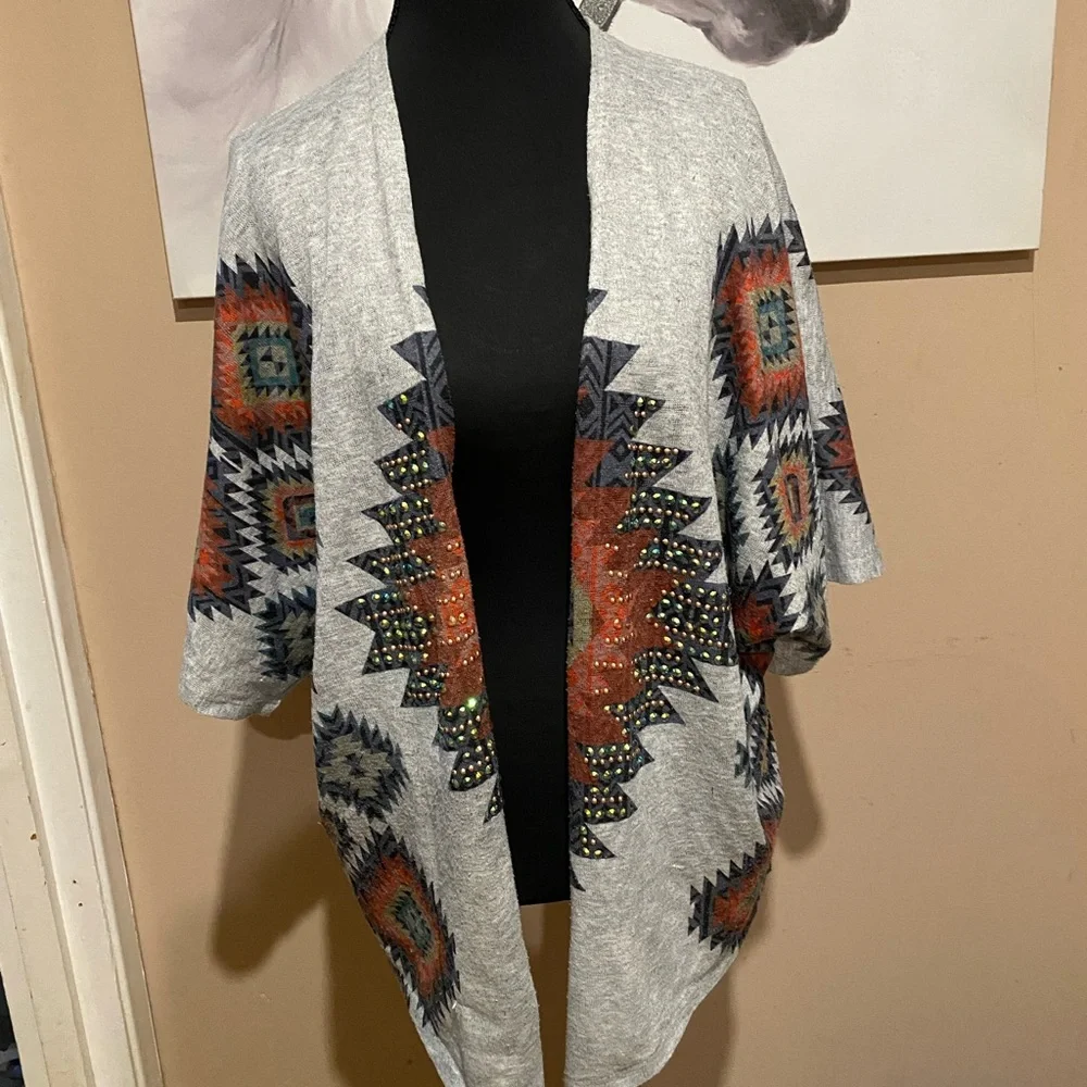 Vocal Aztec open vest cover up with Embellishments - Picture 2 of 9